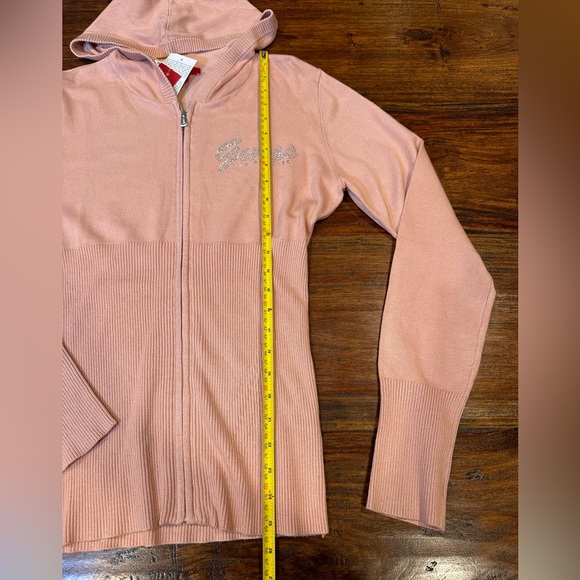 NWT! Guess Bling Sequin Francer Full Zip Sweater Hoodie Pink - Picture 15 of 15